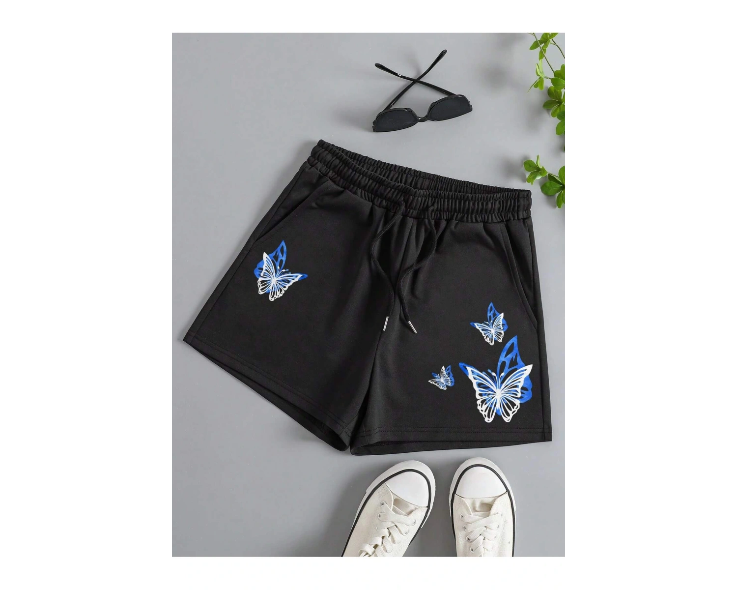 Butterfly Print Drawstring Waist Şort