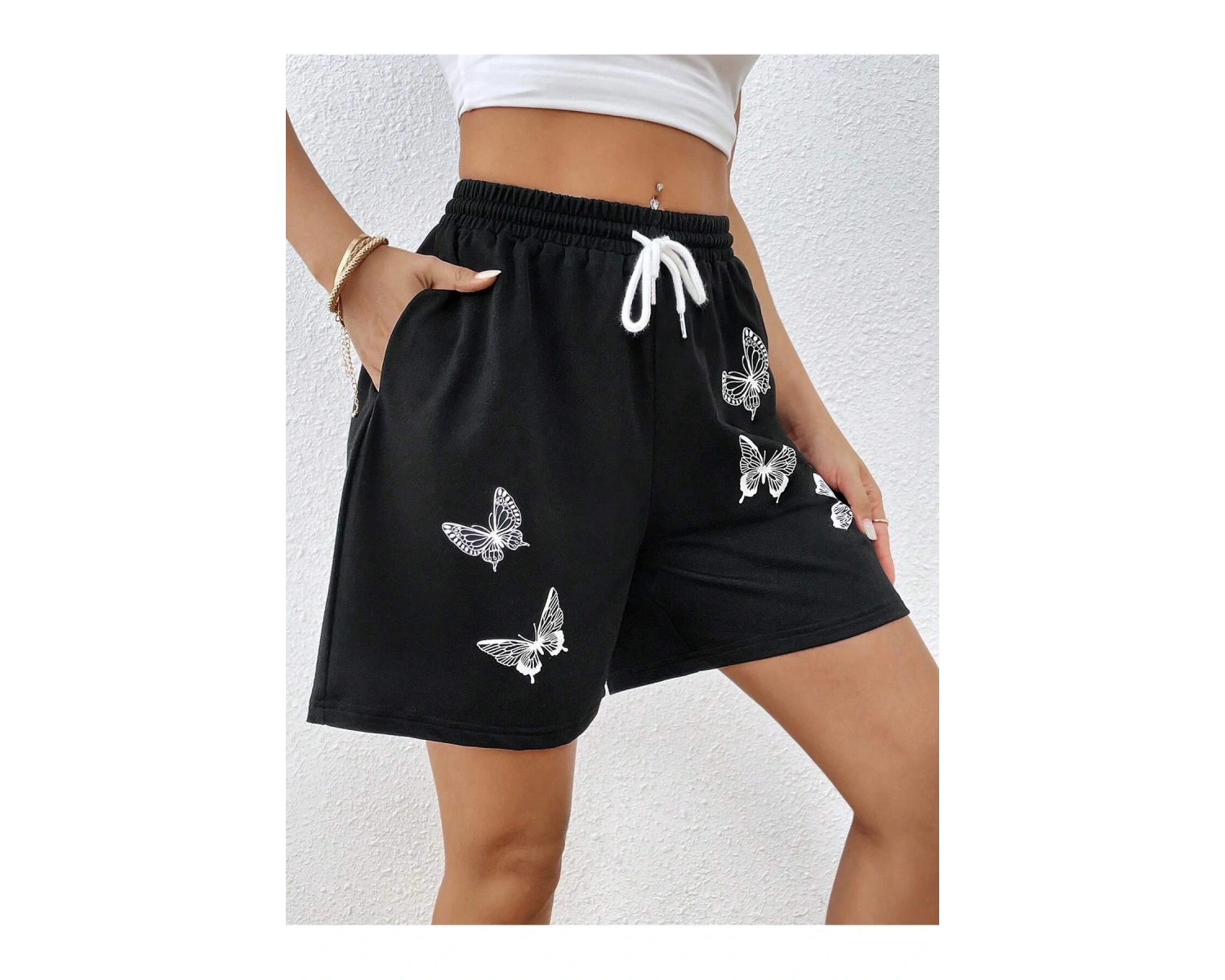 Butterfly Print Drawstring Waist Şort