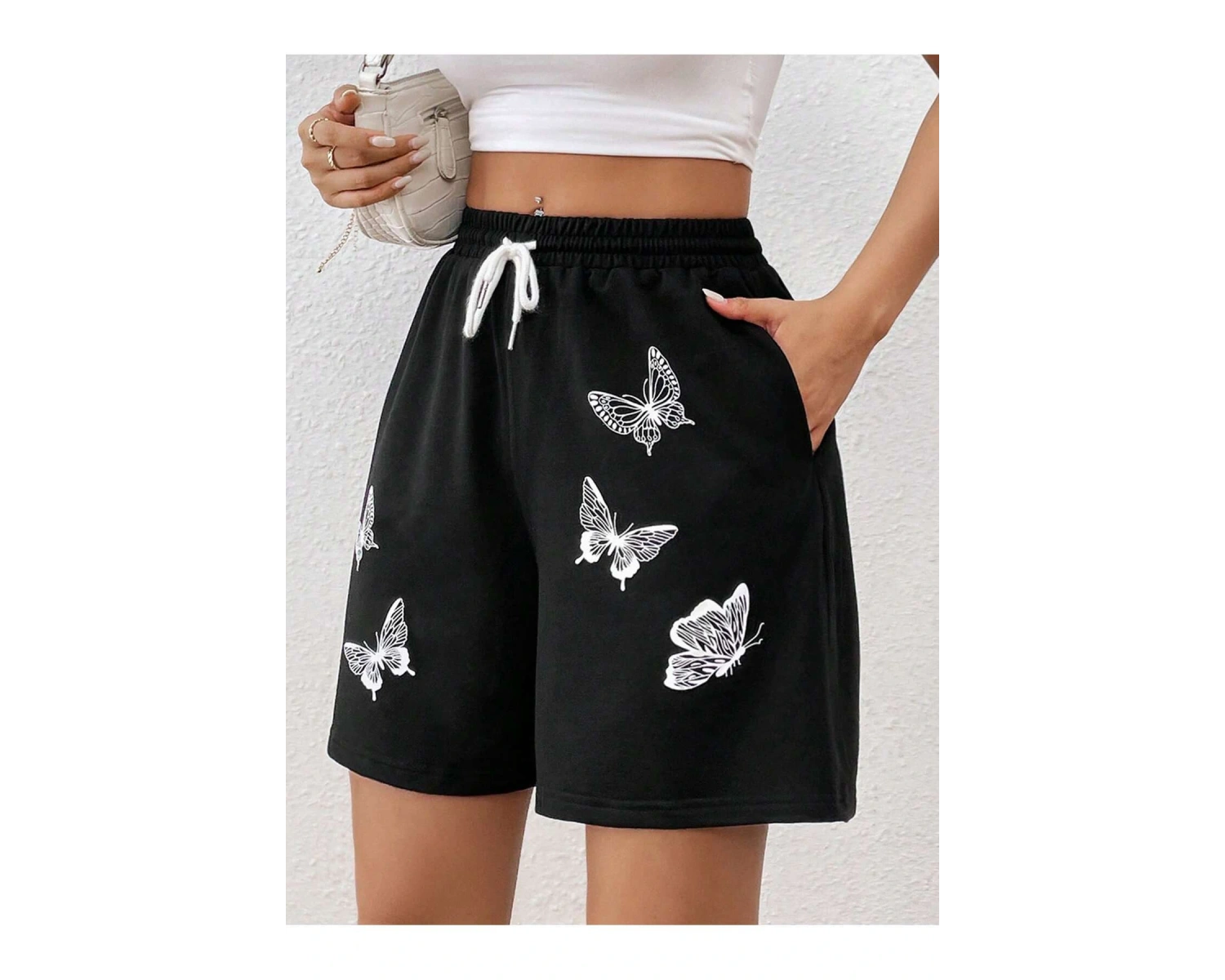 Butterfly Print Drawstring Waist Şort