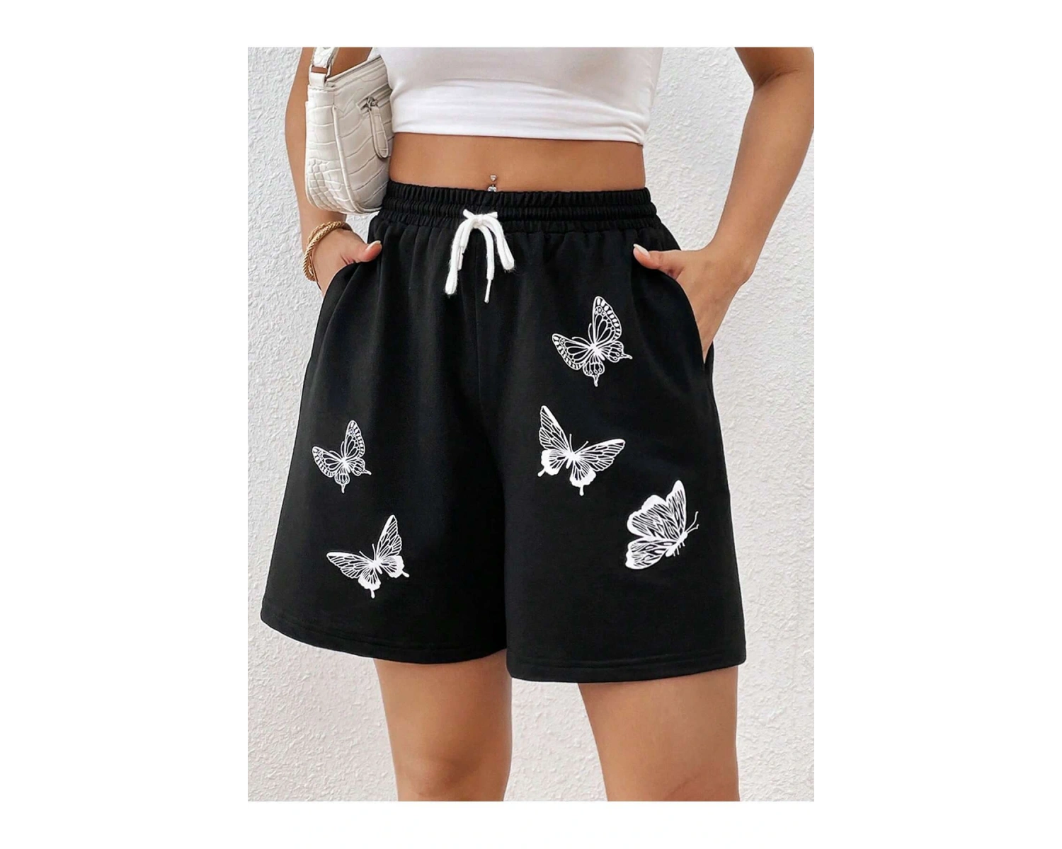 Butterfly Print Drawstring Waist Şort