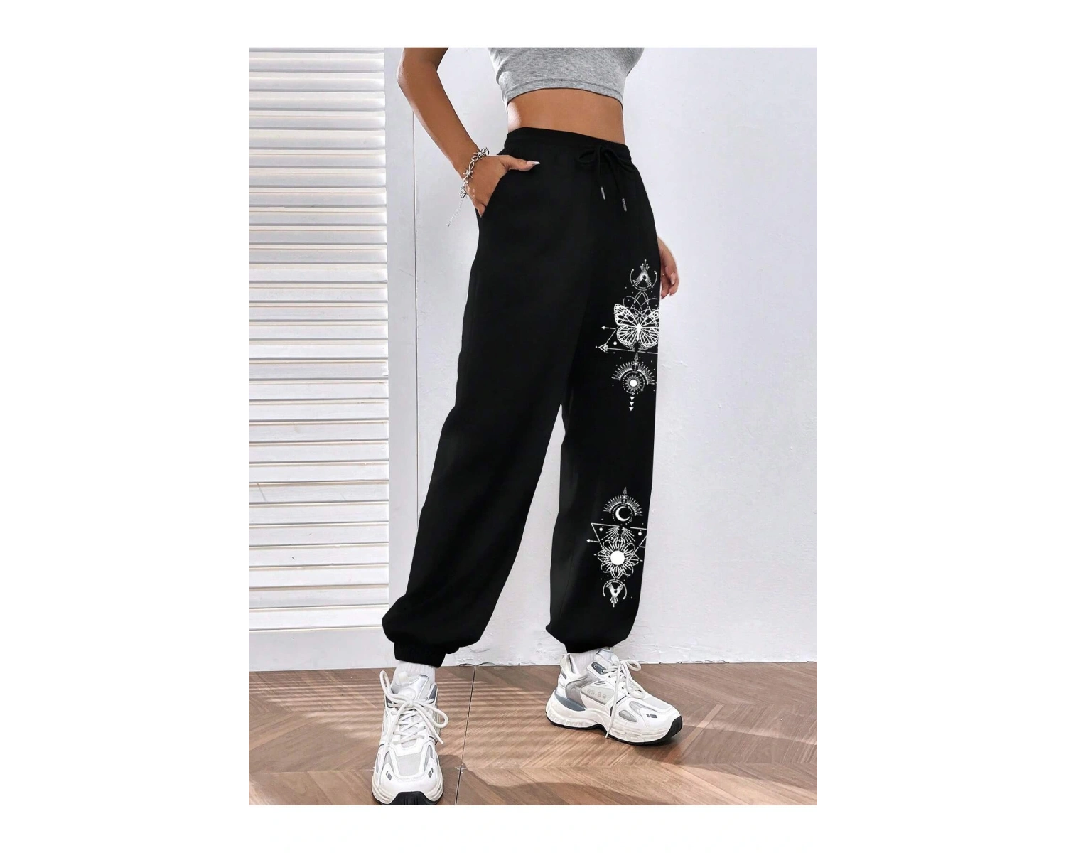 Butterfly Print Elastic Waist 4 Mevsim Eşofman