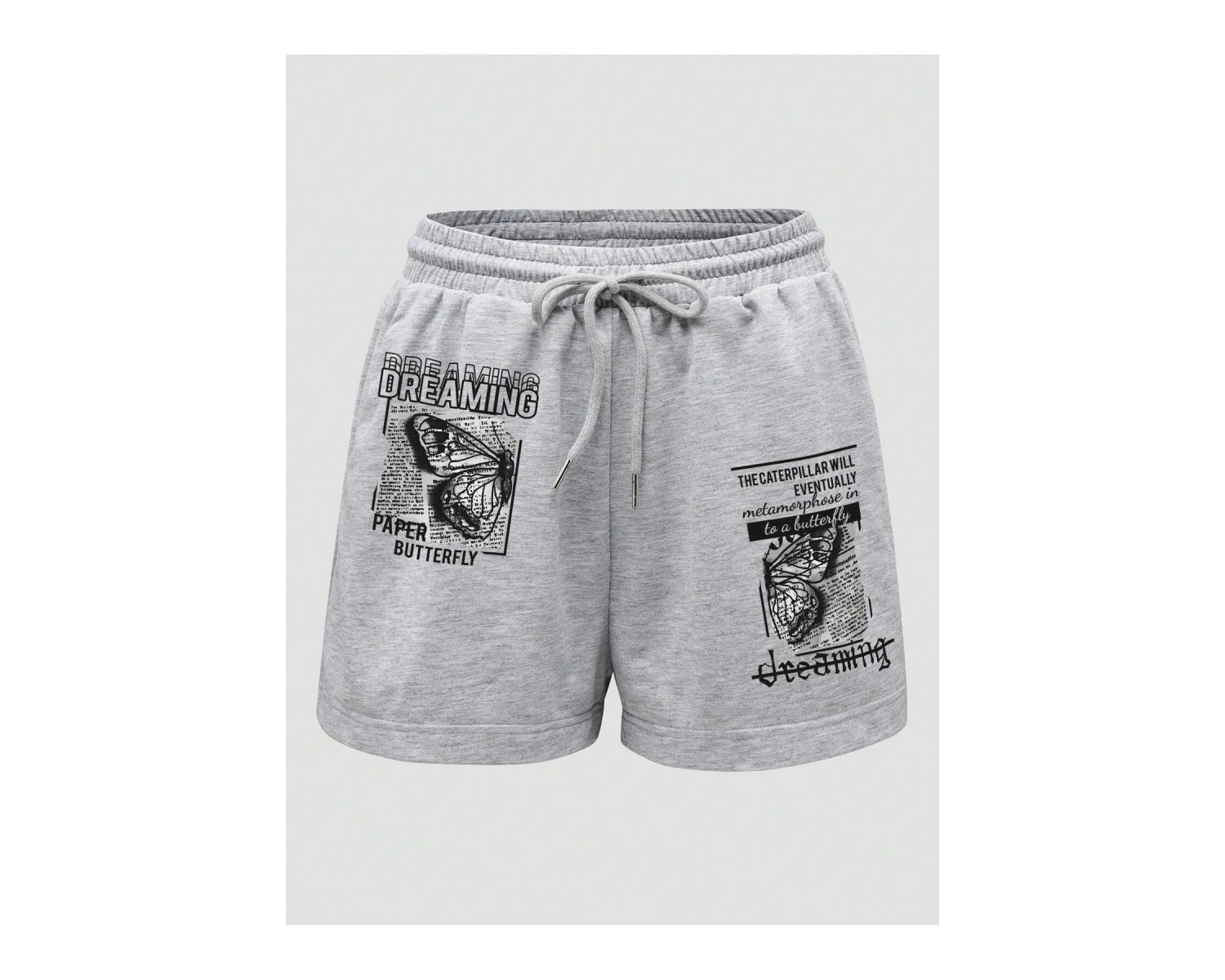 Butterfly & Slogan Graphic Drawstring Waist Şort