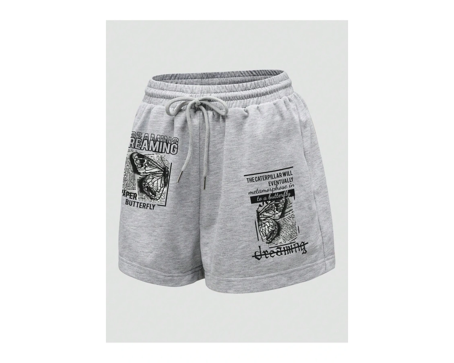 Butterfly & Slogan Graphic Drawstring Waist Şort