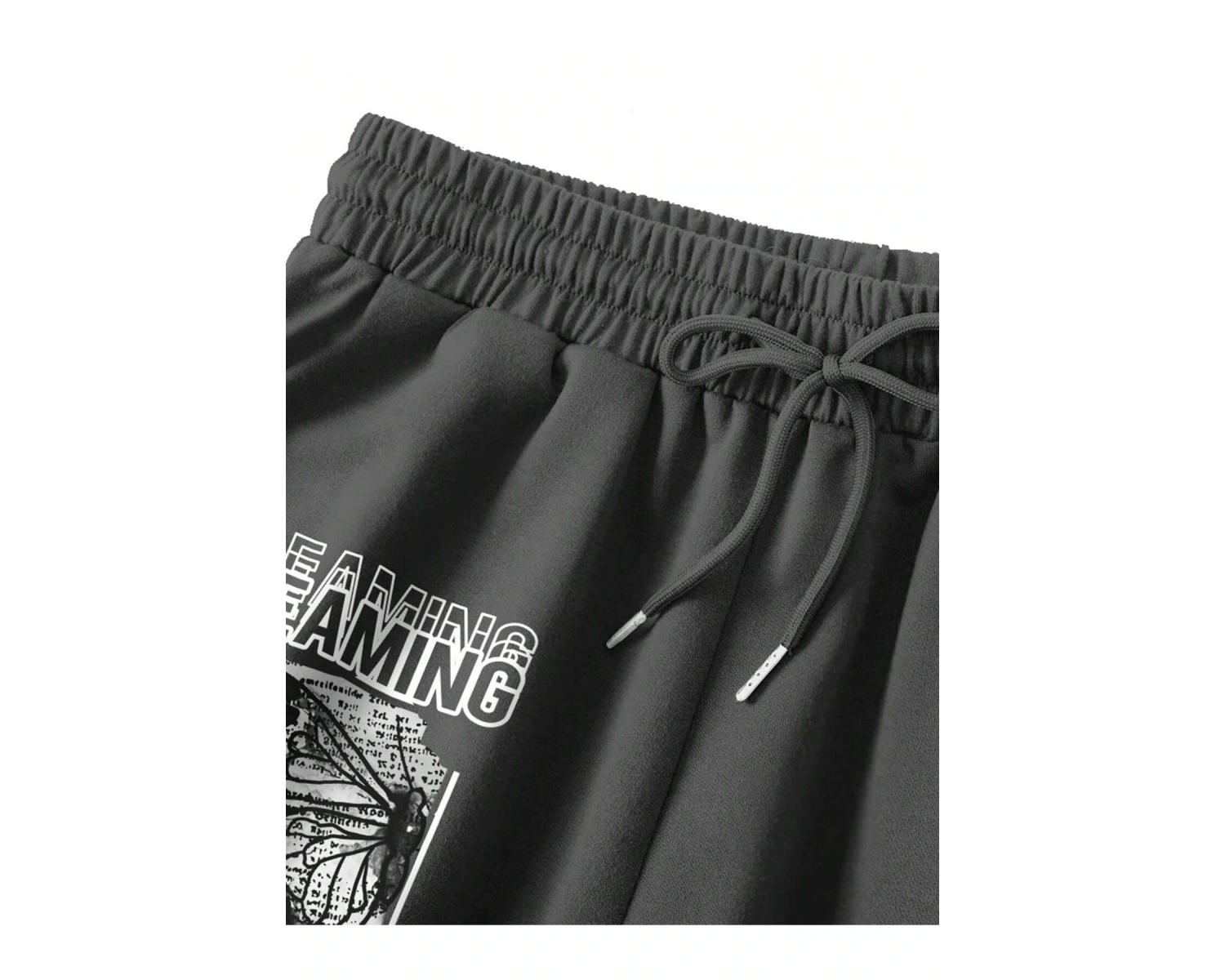 Butterfly & Slogan Graphic Drawstring Waist Şort