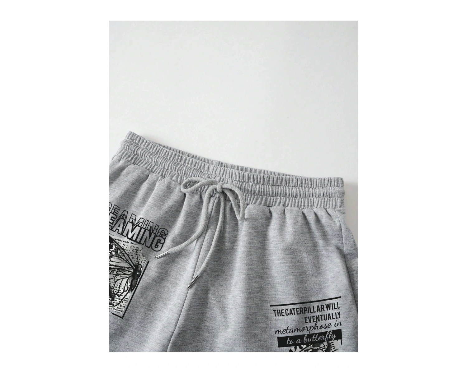 Butterfly & Slogan Graphic Drawstring Waist Şort