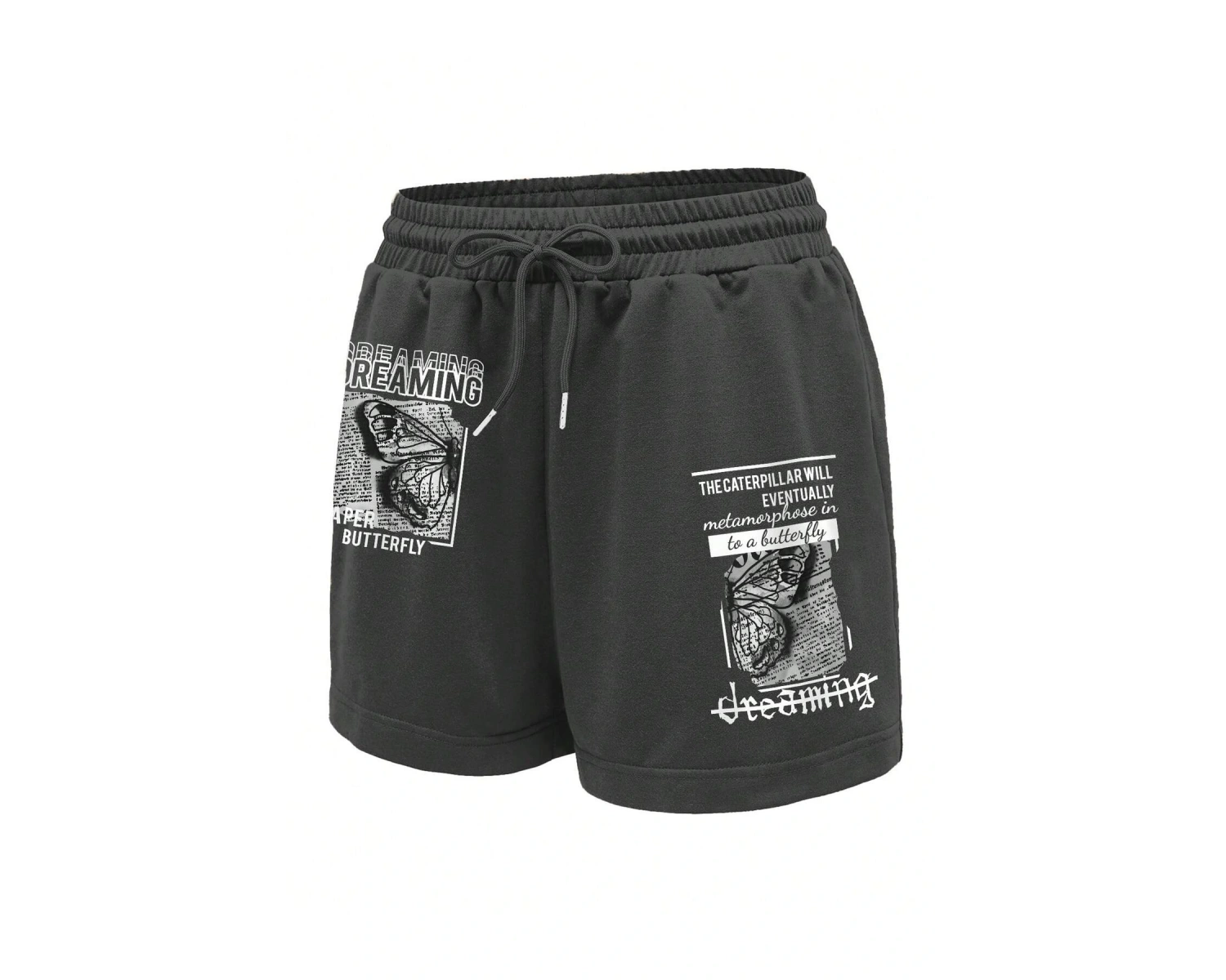 Butterfly & Slogan Graphic Drawstring Waist Şort