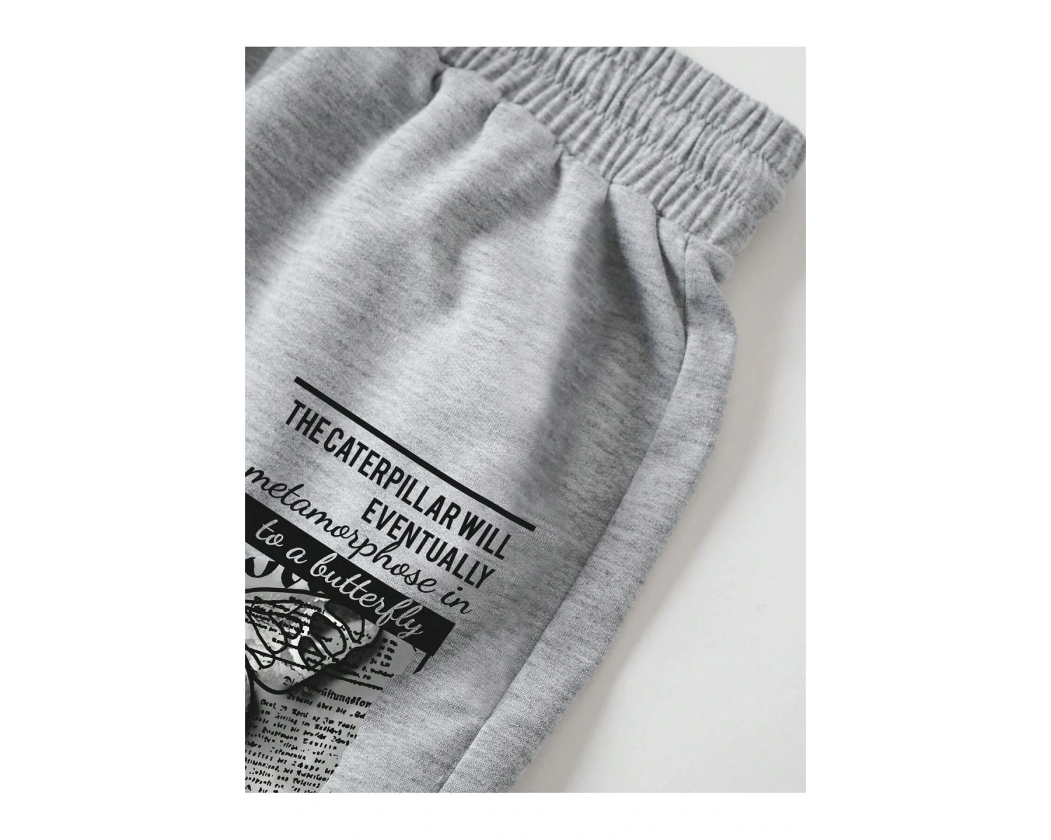 Butterfly & Slogan Graphic Drawstring Waist Şort