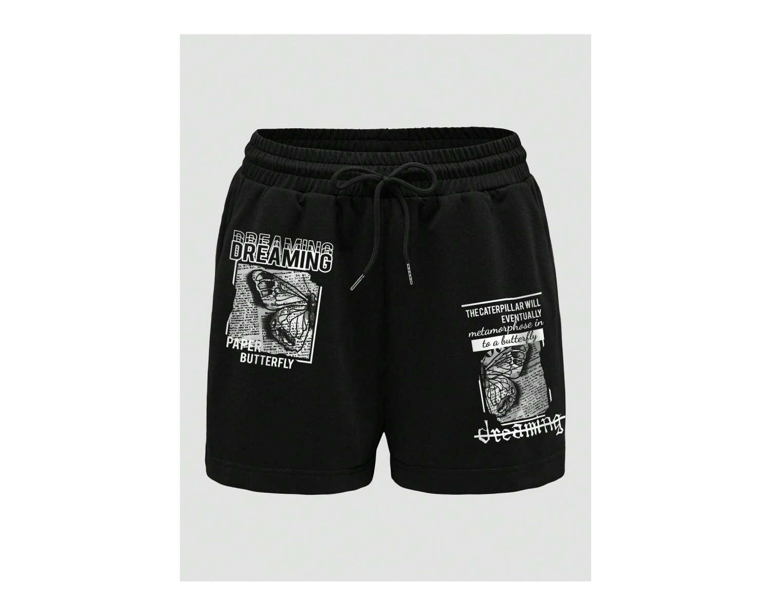 Butterfly & Slogan Graphic Drawstring Waist Track Şort