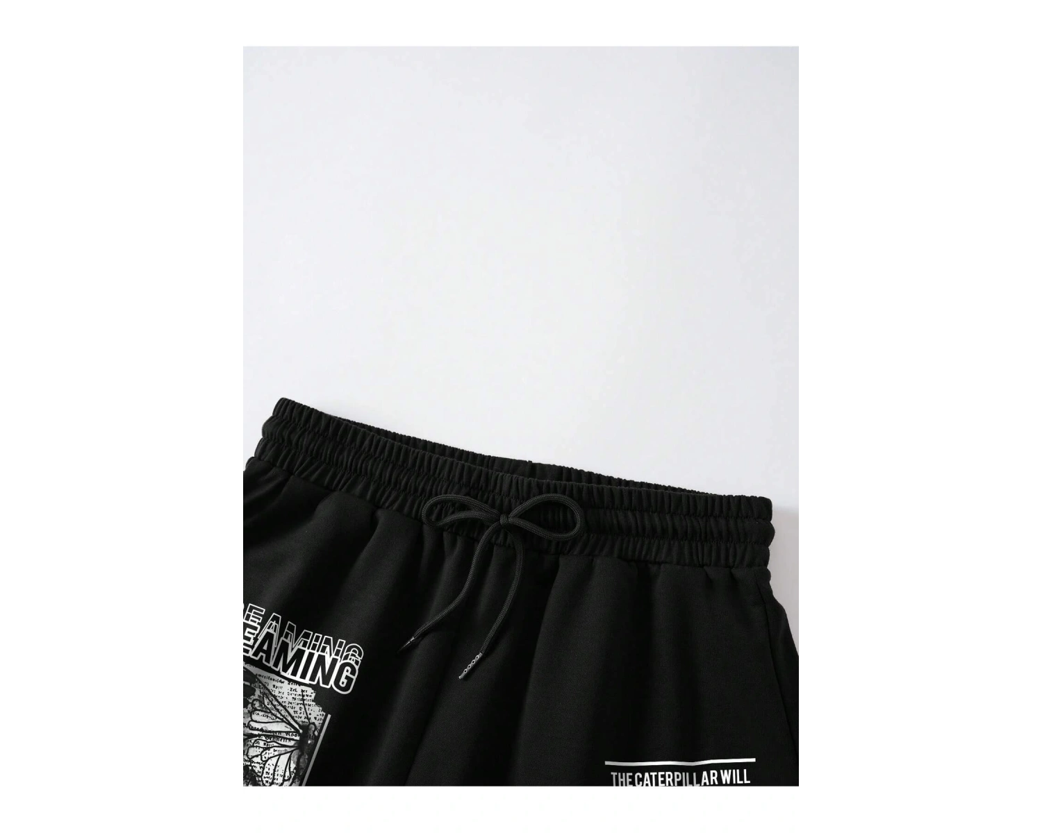 Butterfly & Slogan Graphic Drawstring Waist Track Şort