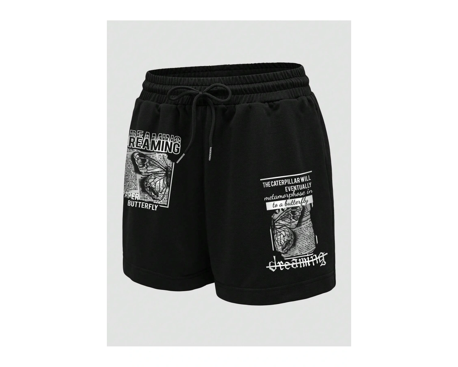 Butterfly & Slogan Graphic Drawstring Waist Track Şort