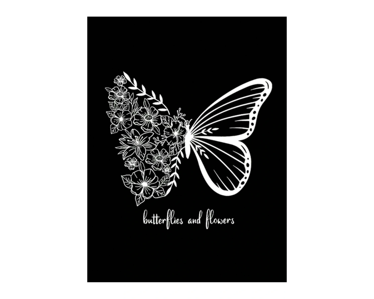 Butterfly & Slogan Graphic Kangaroo Pocket Drawstring Hoodie Siyah