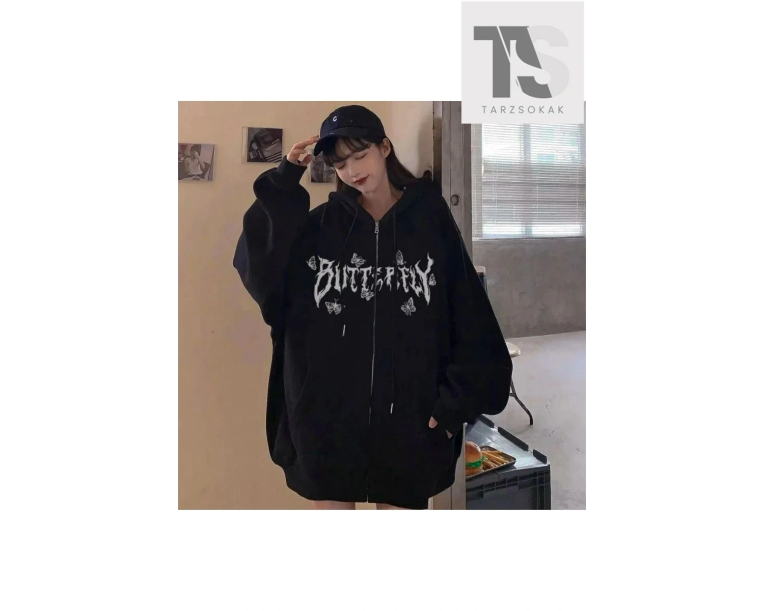 Butterfly Yazılı Figürlü Sweatshirt Fermuarlı Hırka