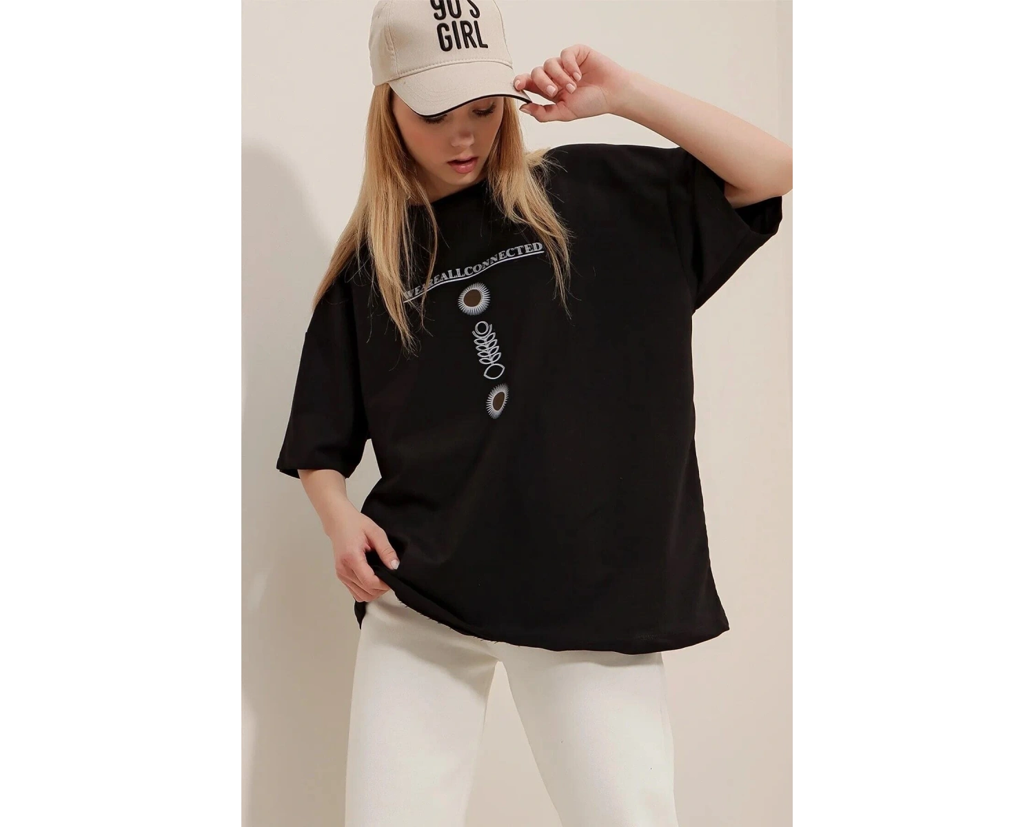 Büyük Beden Kadın Nature & Nurture Baskılı Oversize Pamuklu