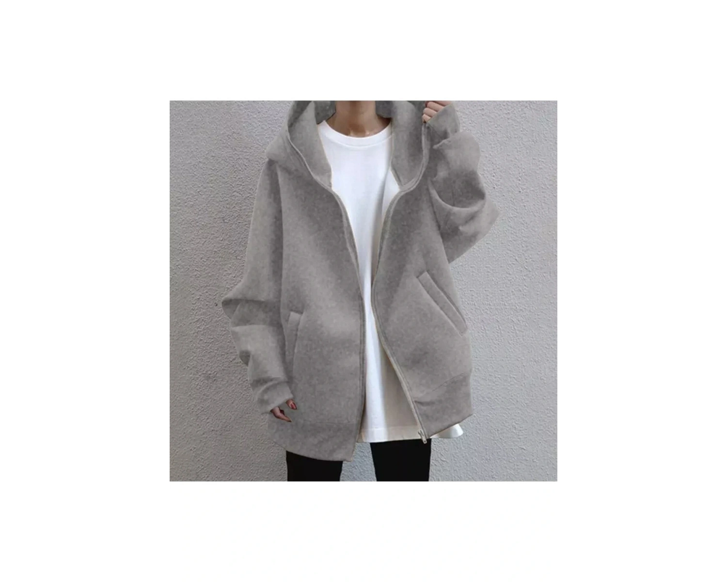 Büyük Beden Kapüşonlu Tam Fermuarlı Kışlık Oversize Sokak Stili Kadın Ceket-sweatsh Gri