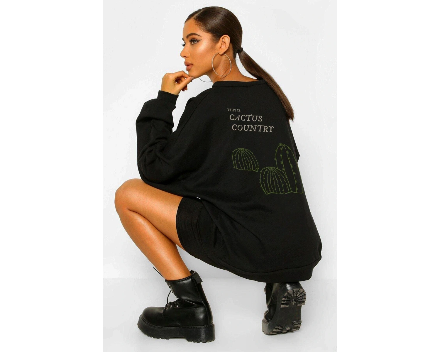 Cactus Oversize Siyah Sweatshirt Tarzsokak58