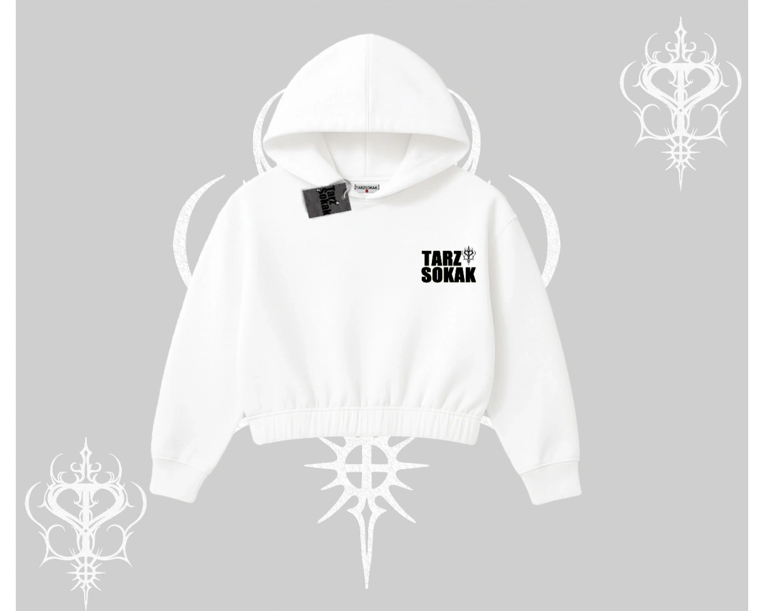 Cafe - Butik - Galeri vb işyerlerine  Kadın Kapşonlu Crop  Sweatshirt