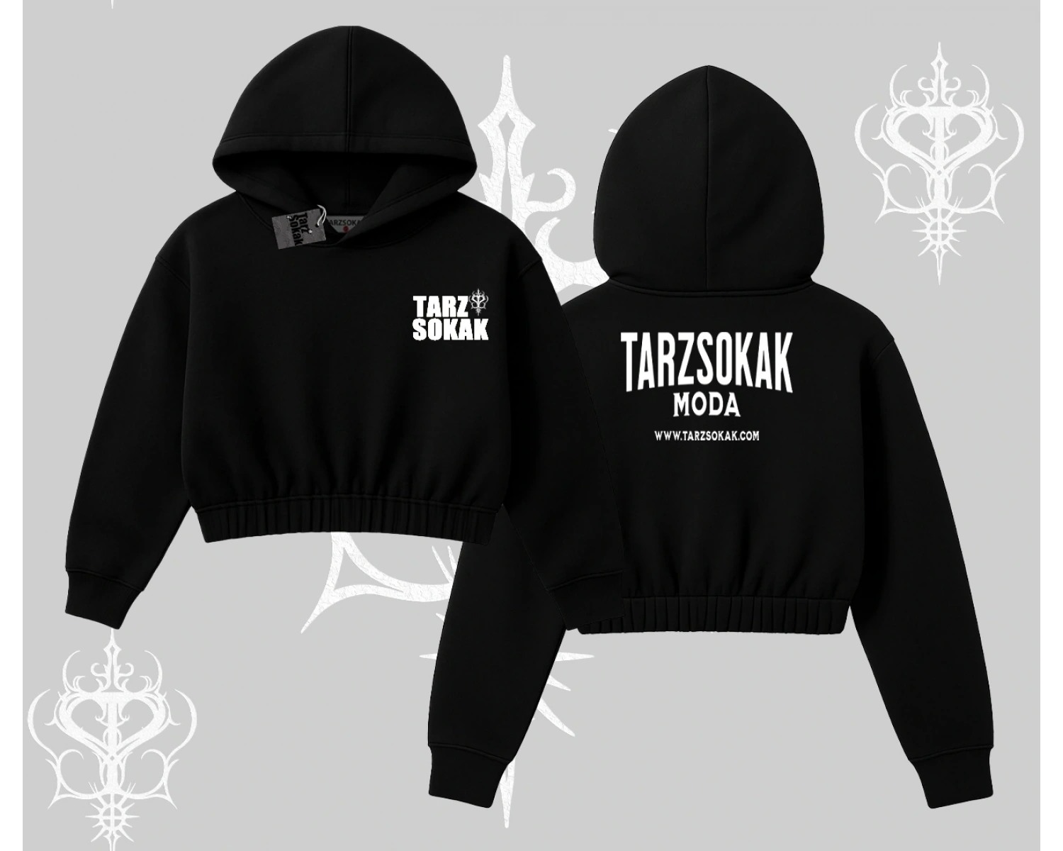 Cafe - Butik - Galeri vb işyerlerine  Kadın Kapşonlu Crop  Sweatshirt