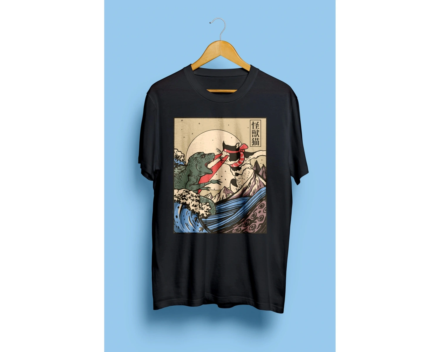 Canavar Deniz Gözlerinden Işık Saçan Kedi Temalı Tasarım Baskılı Unisex Tişört