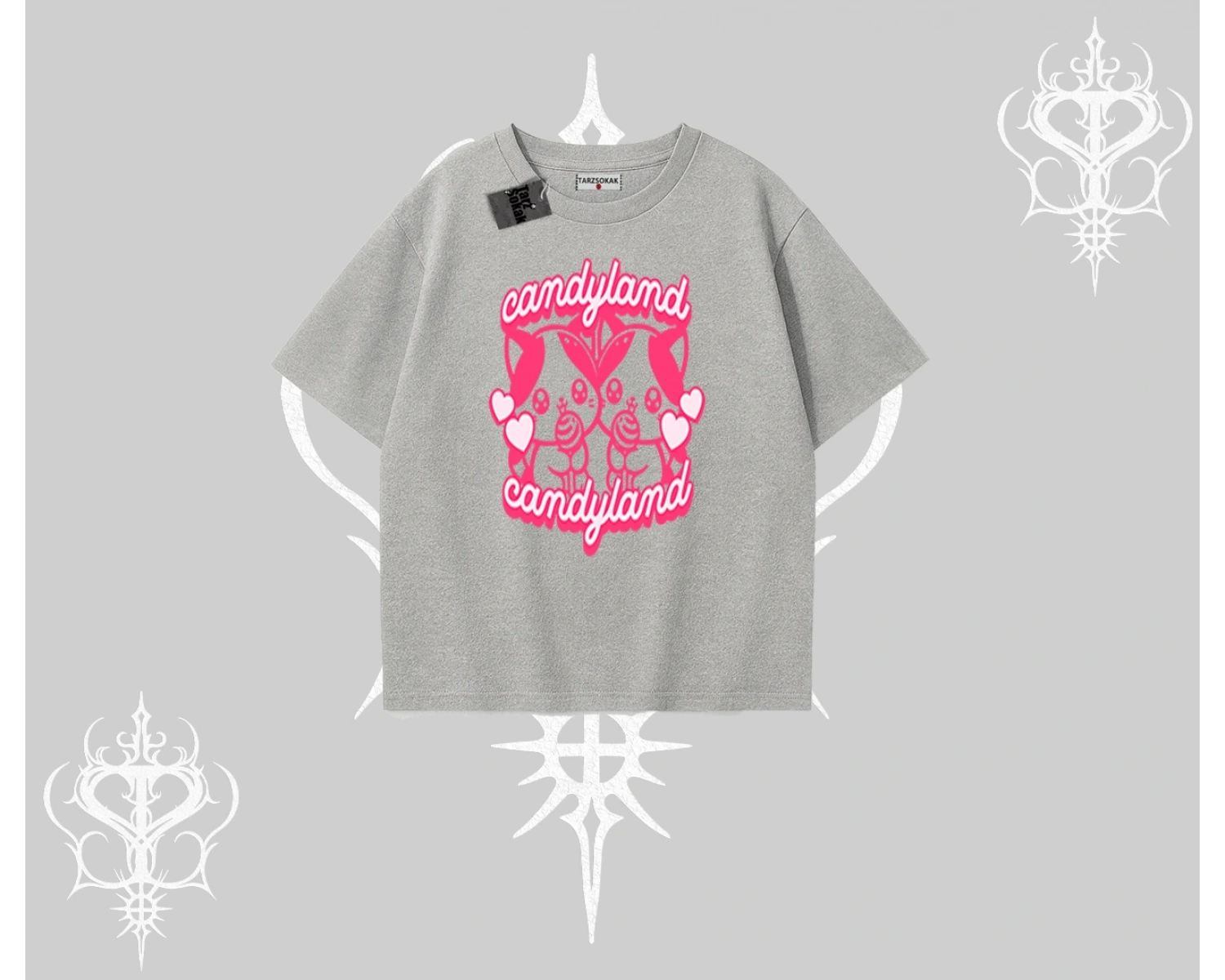 Candyland Yazılı Sevimli Kedi Baskılı Biskilet Sweatshirt