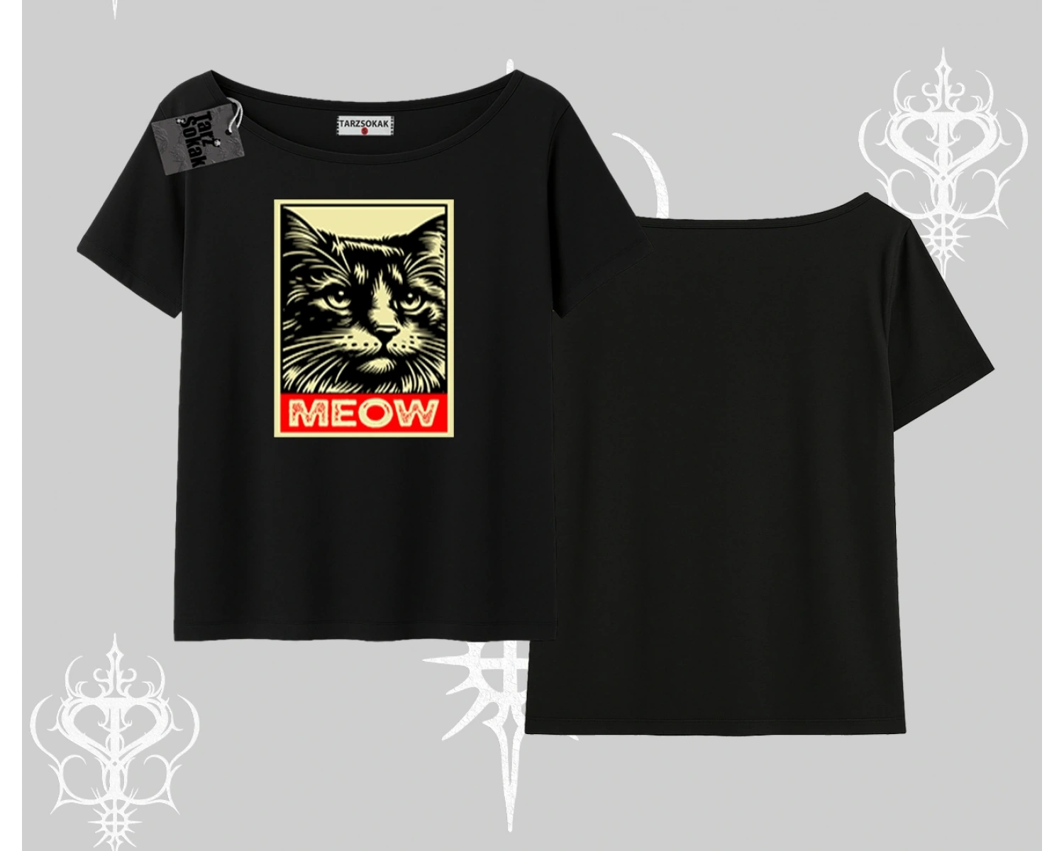 Candyland Yazılı Sevimli Kedi Baskılı Kapşonlu Crop Sweatshirt