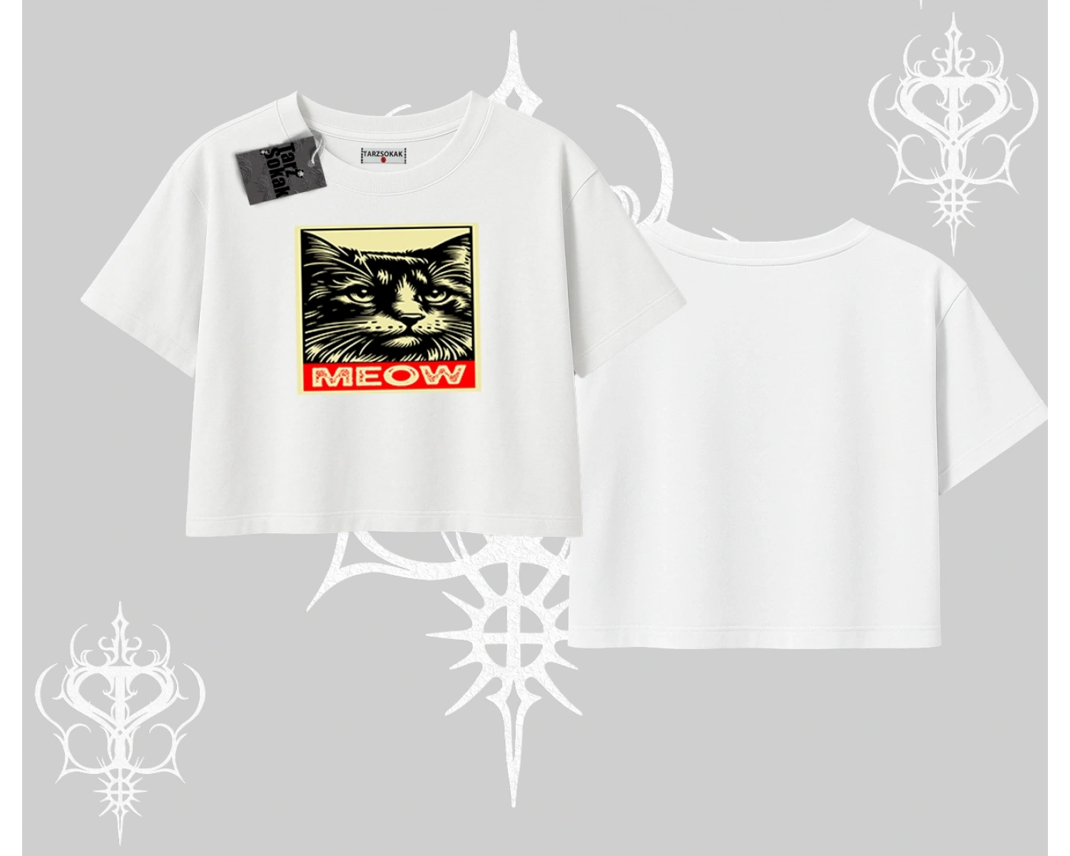 Candyland Yazılı Sevimli Kedi Baskılı Kapşonlu Crop Sweatshirt