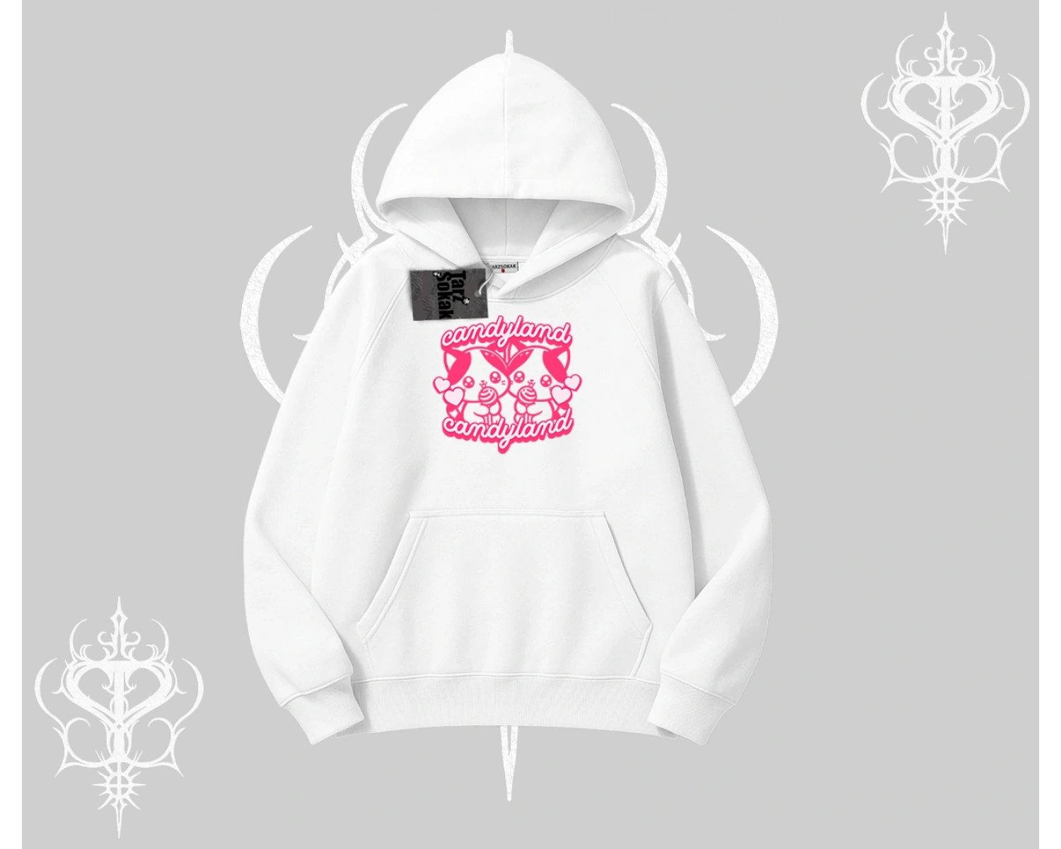 Candyland Yazılı Sevimli Kedi Baskılı Oversize Tshirt