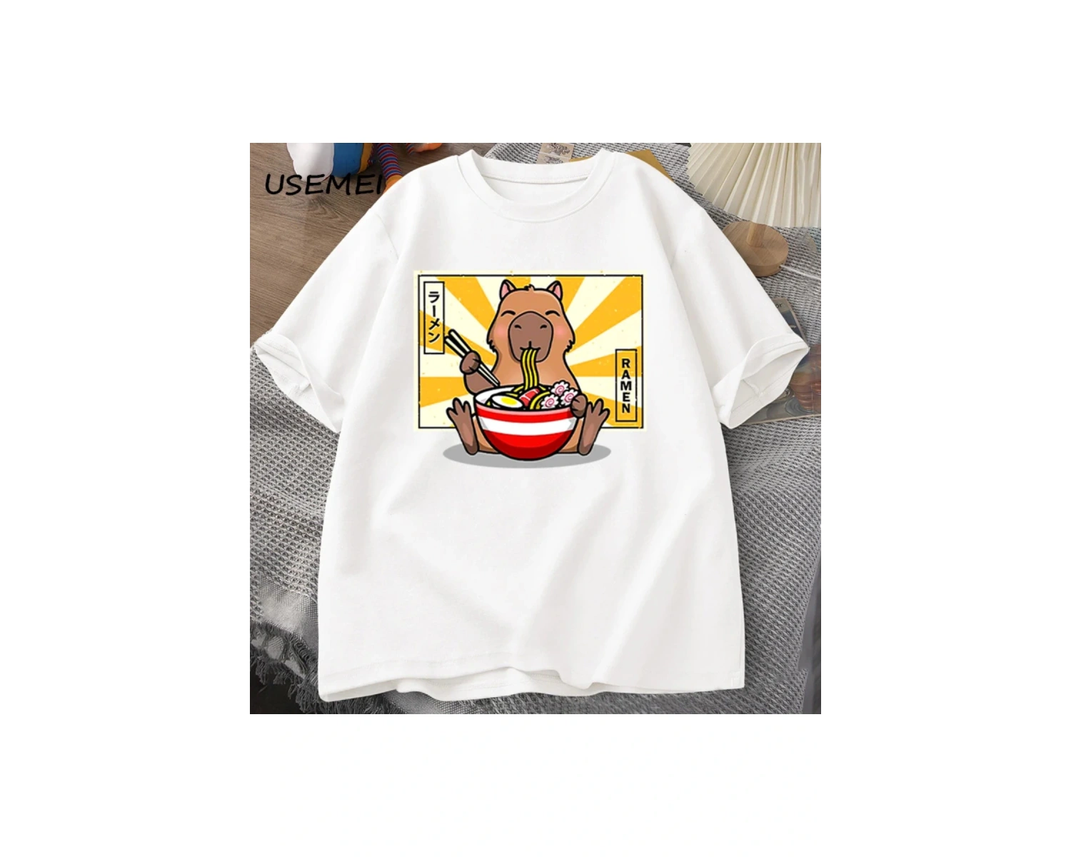Capybara pamuklu t-shirt rahat erkek giysileri boy kısa kollu Tees yaz japon Streetwear 90s h