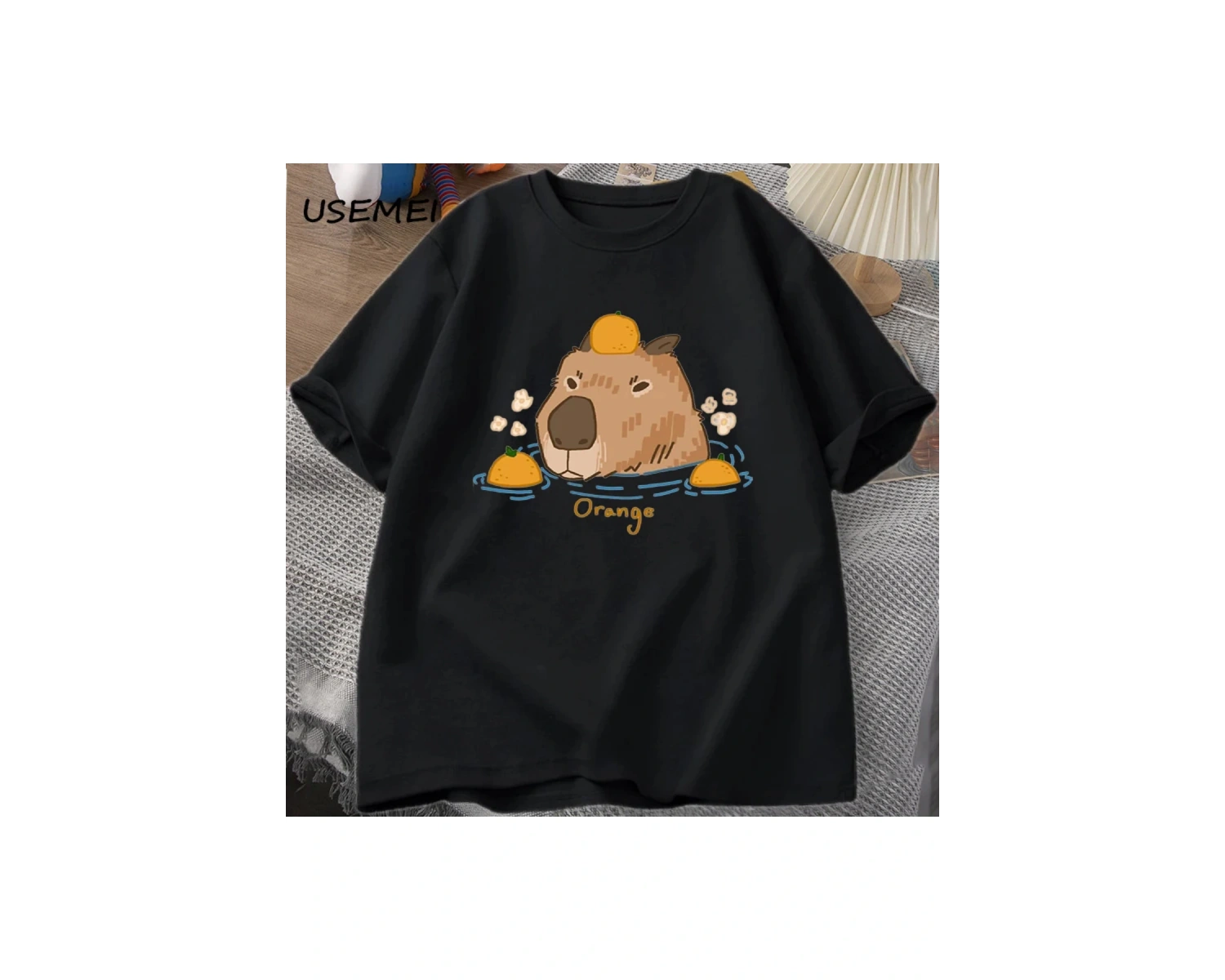 Capybara portakallar ile yüzme t-shirt boy T Shirt Unisex pamuk Shrot kollu karikatür hayvan 2843