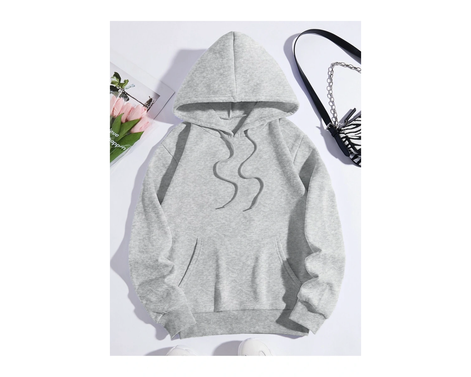 Car & Letter Graphic Drawstring Lined Hoodie Gri