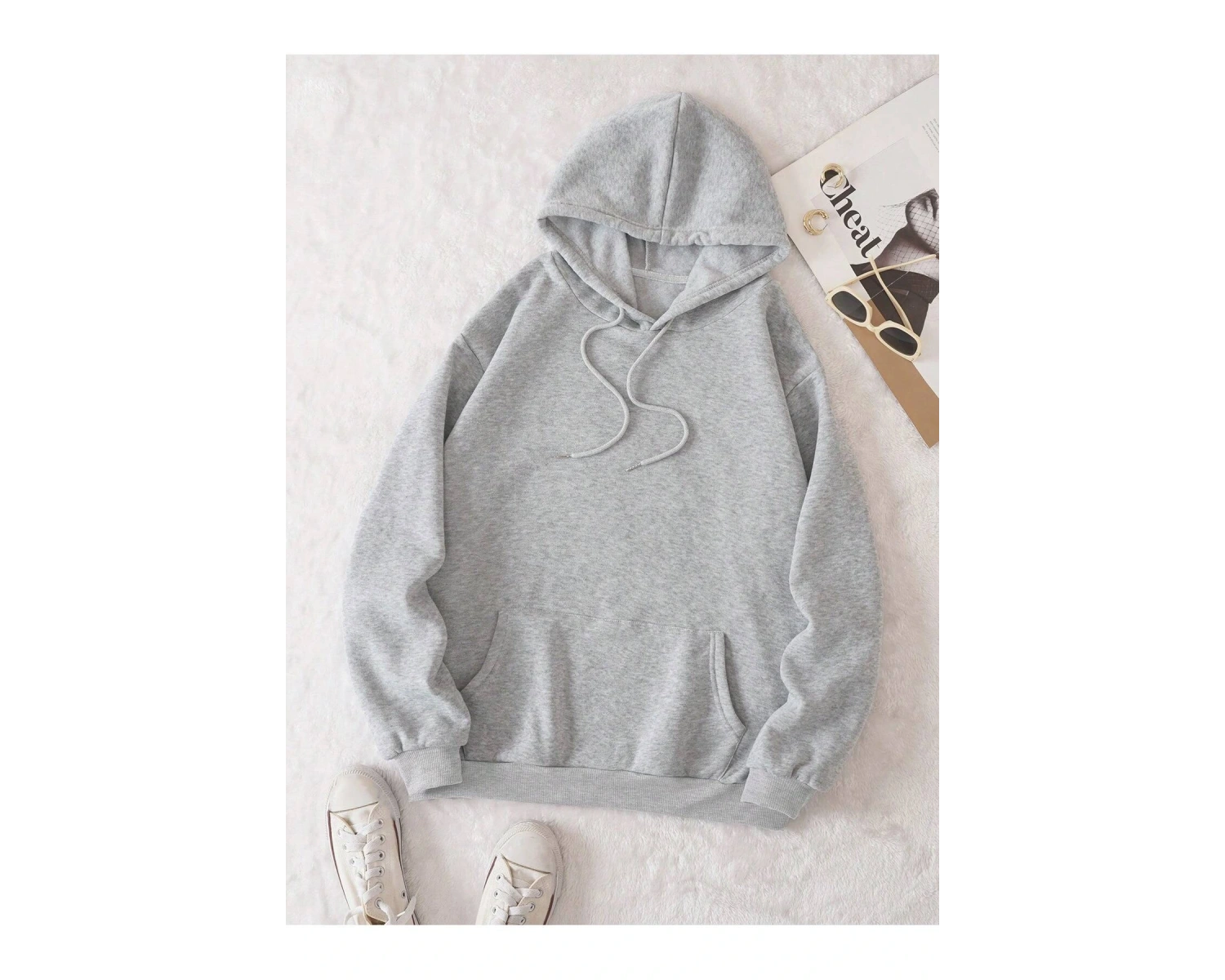 Cartoon & Letter Graphic Drawstring Lined Hoodie Gri