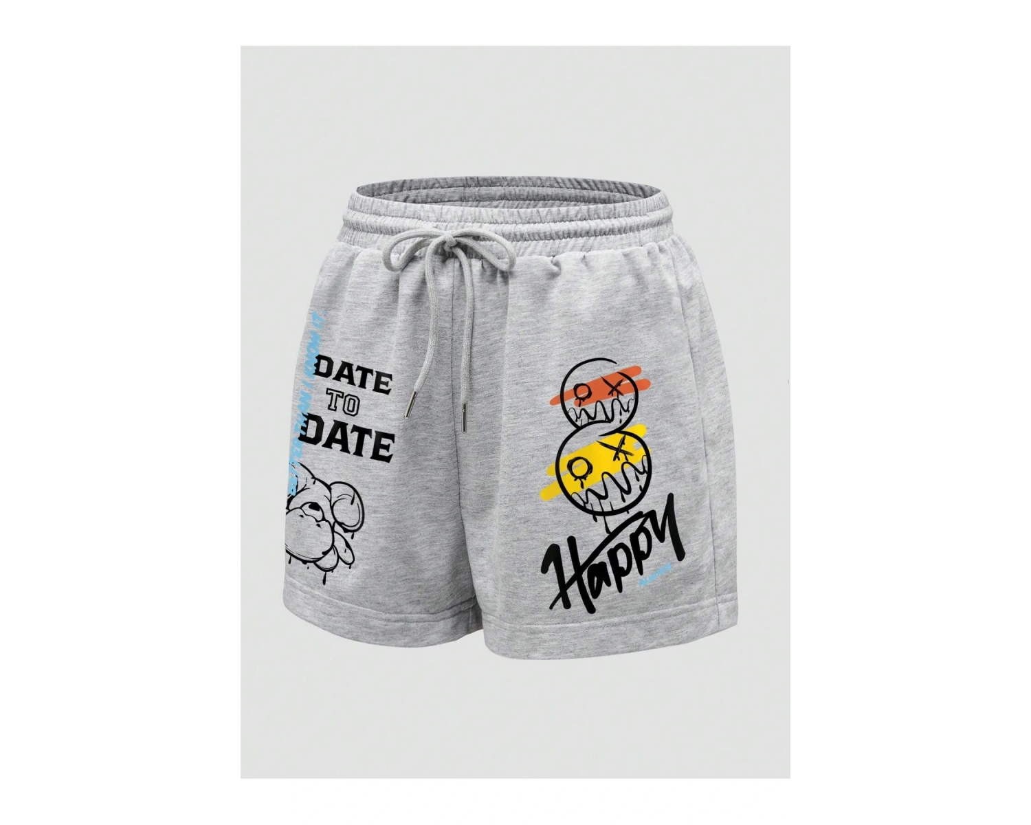 Cartoon & Letter Graphic Drawstring Waist Şort