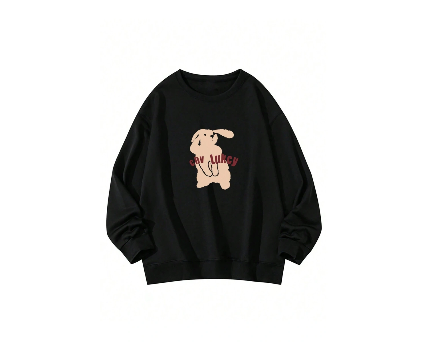 Cartoon & Letter Graphic Drop Shoulder Pullover Siyah