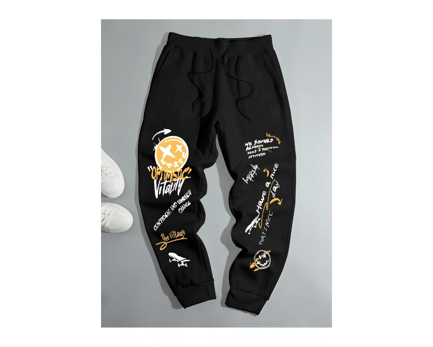 Cartoon & Slogan Graphic Drawstring Waist Eşofman Altı