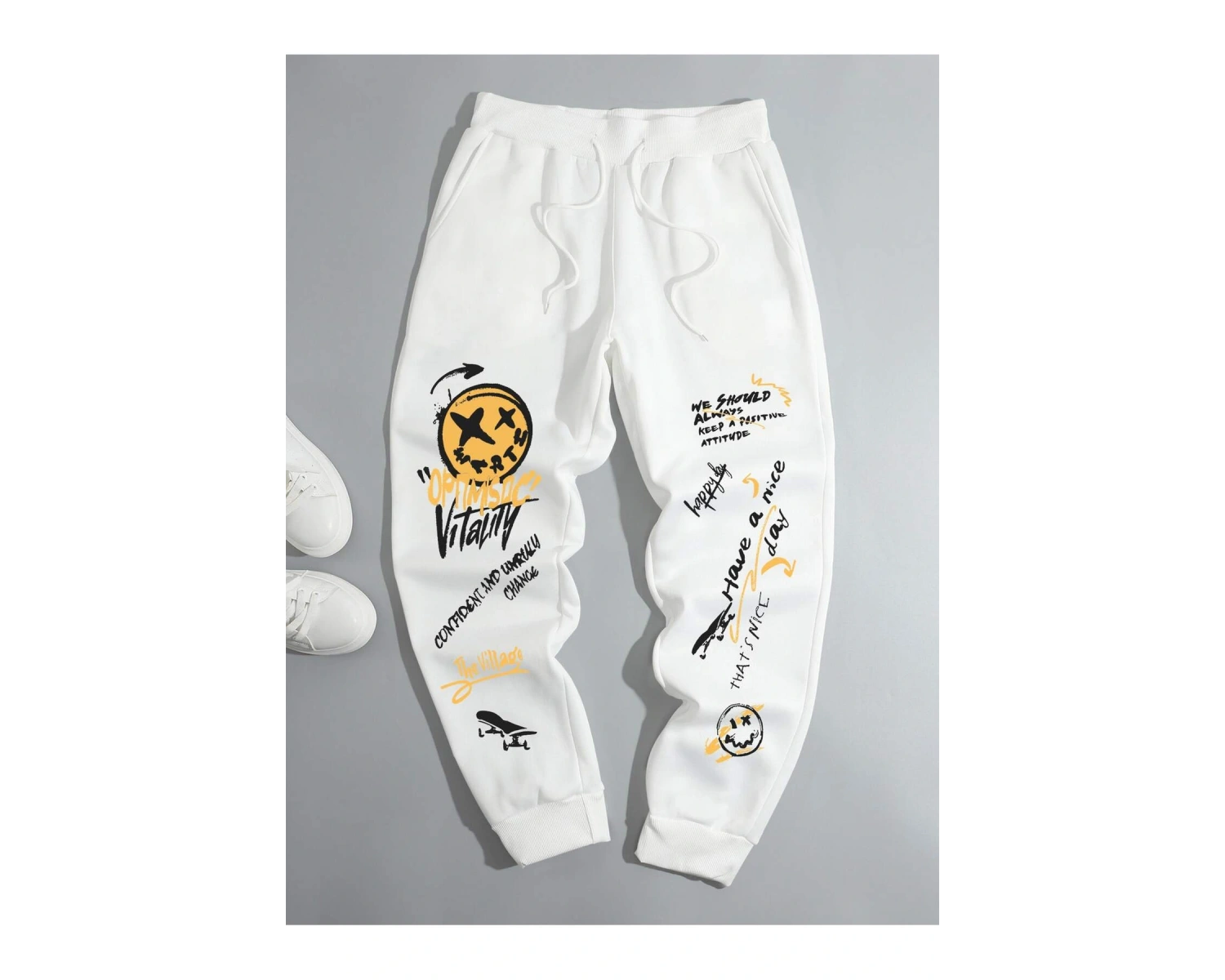 Cartoon & Slogan Graphic Drawstring Waist Eşofman Altı