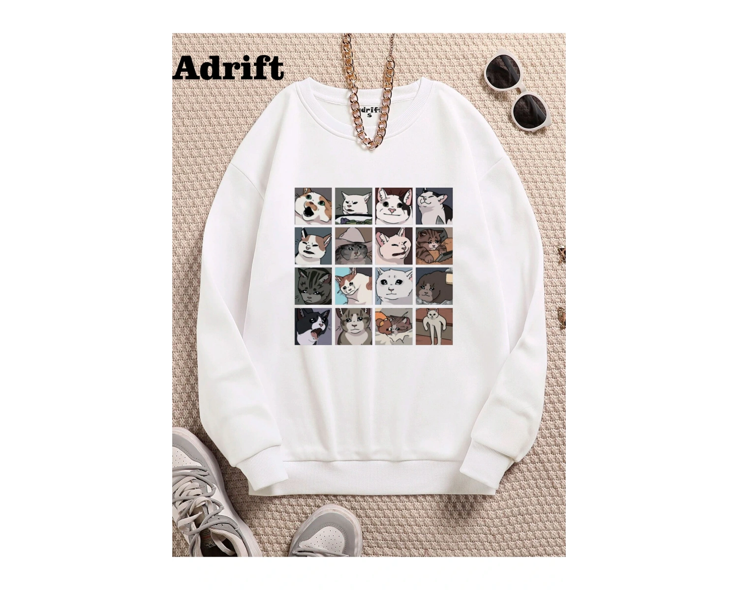 Cat Memes Collage Köstebek Sokak Trend Tasarım Harajuku/Gotik Beyaz