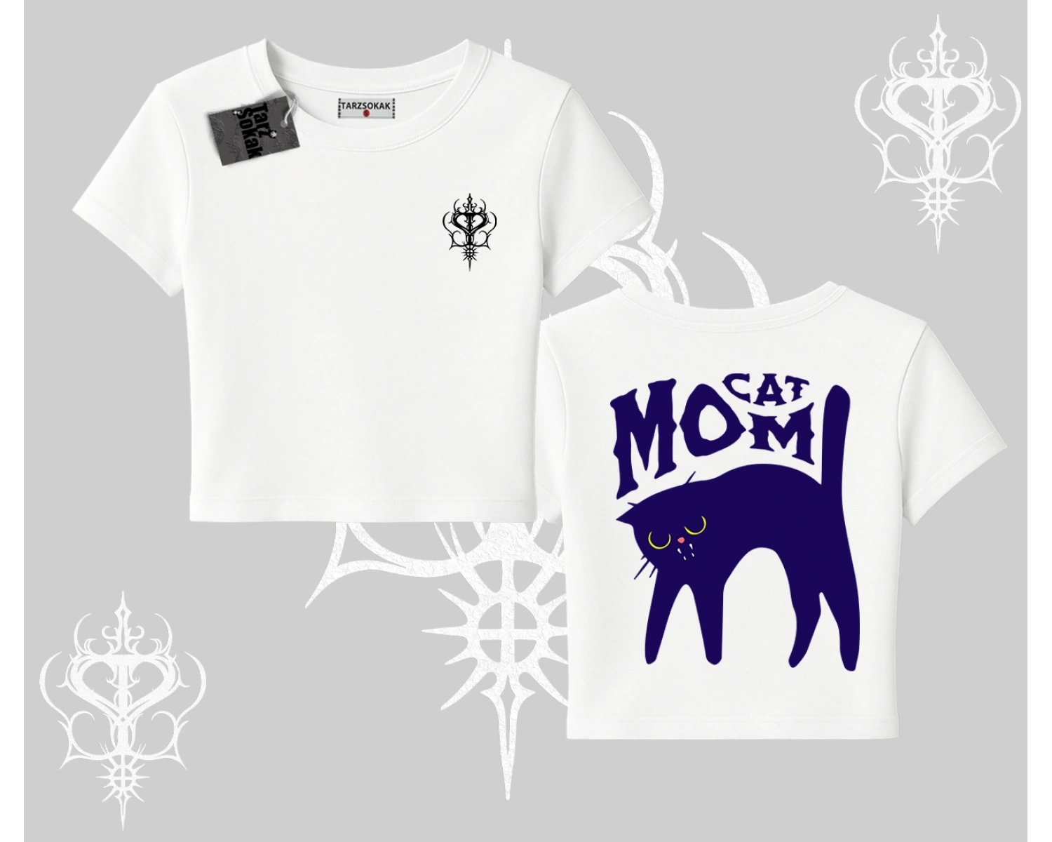 Cat Mom Yazılı Minimal Kedi Arka Baskılı Babby Tee Tshirt