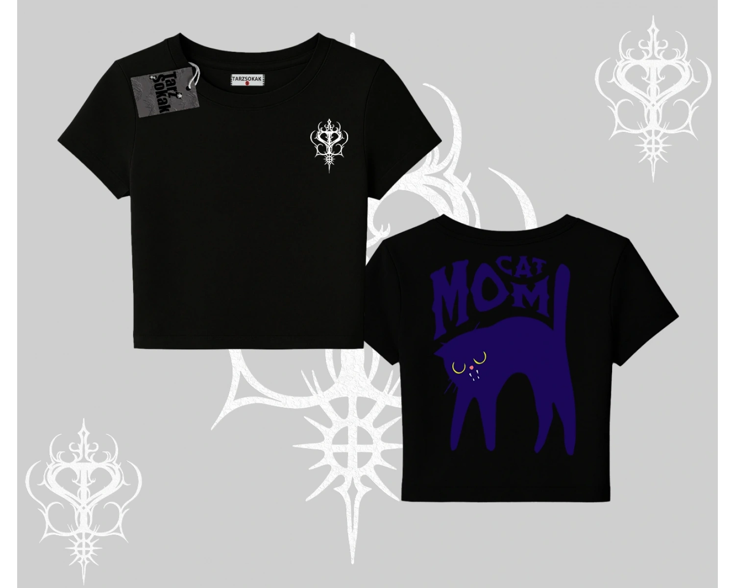 Cat Mom Yazılı Minimal Kedi Arka Baskılı Babby Tee Tshirt