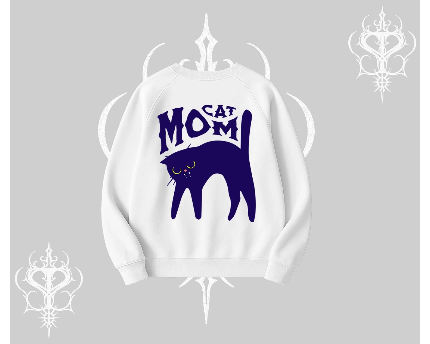 Cat Mom Yazılı Minimal Kedi Arka Baskılı Biskilet Sweatshirt