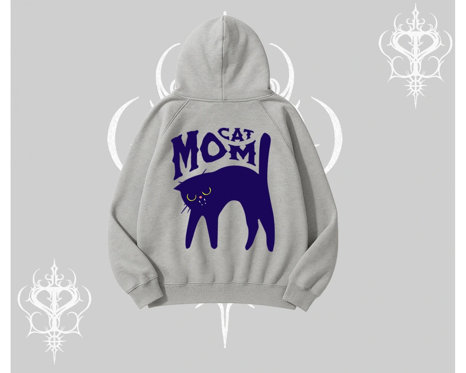 Cat Mom Yazılı Minimal Kedi Arka Baskılı Kapşonlu Sweatshirt