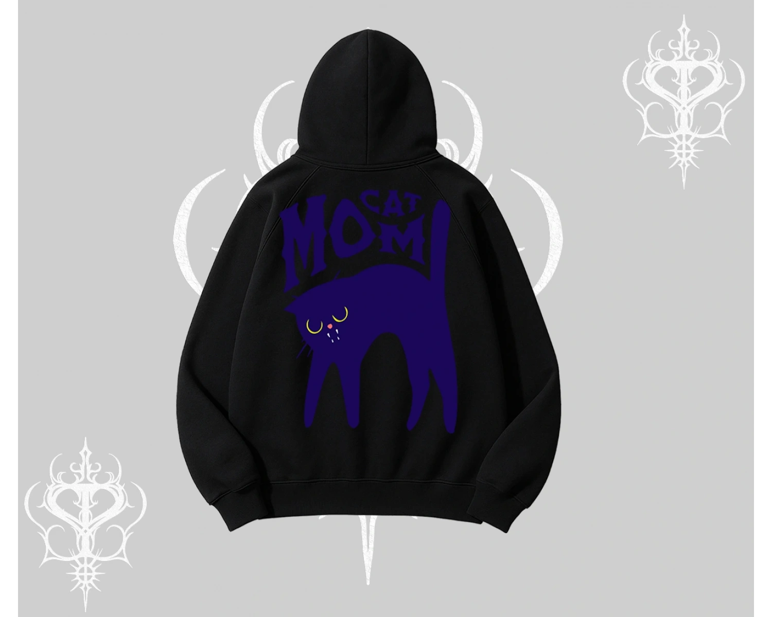 Cat Mom Yazılı Minimal Kedi Arka Baskılı Kapşonlu Sweatshirt