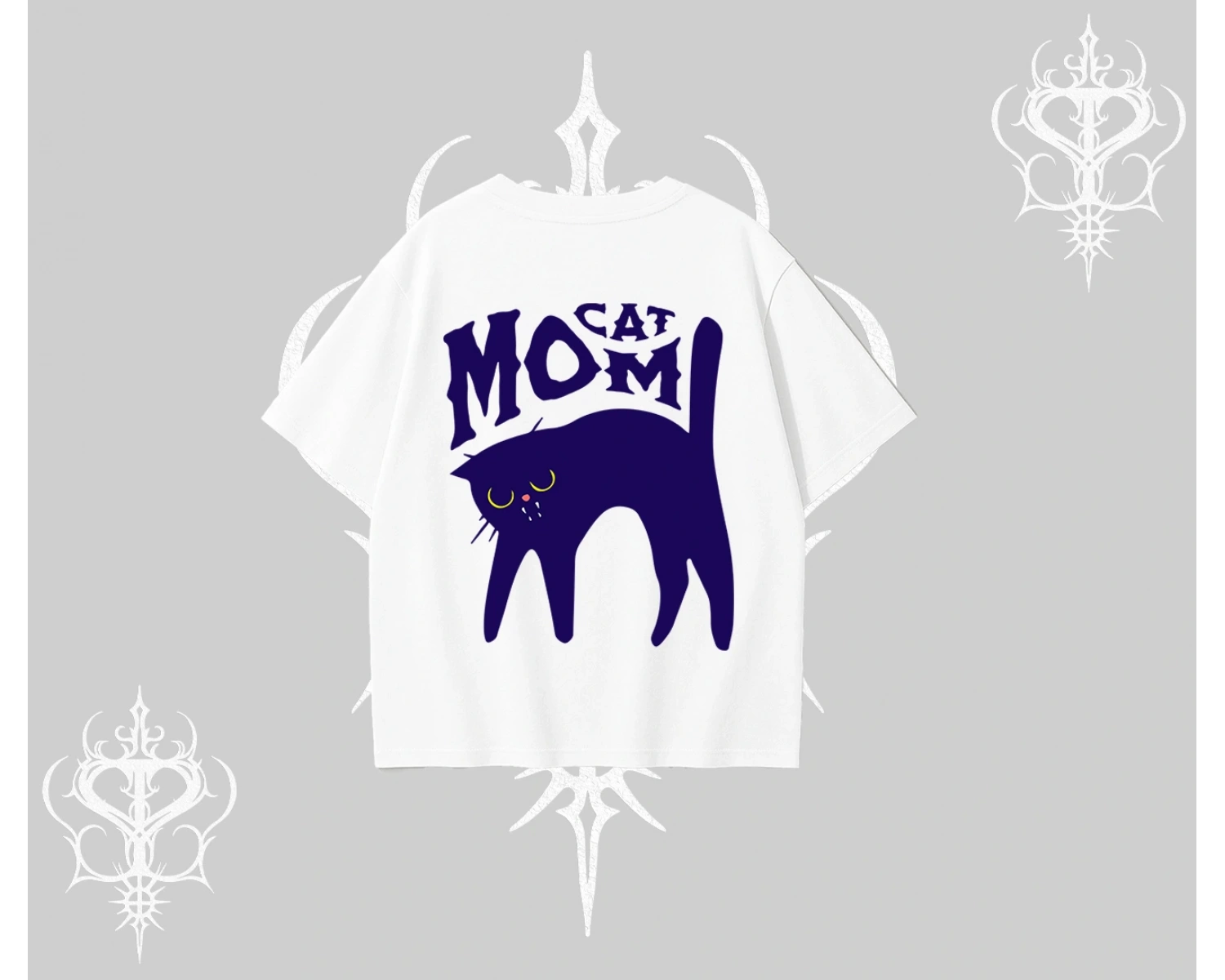 Cat Mom Yazılı Minimal Kedi Arka Baskılı Oversize Tshirt