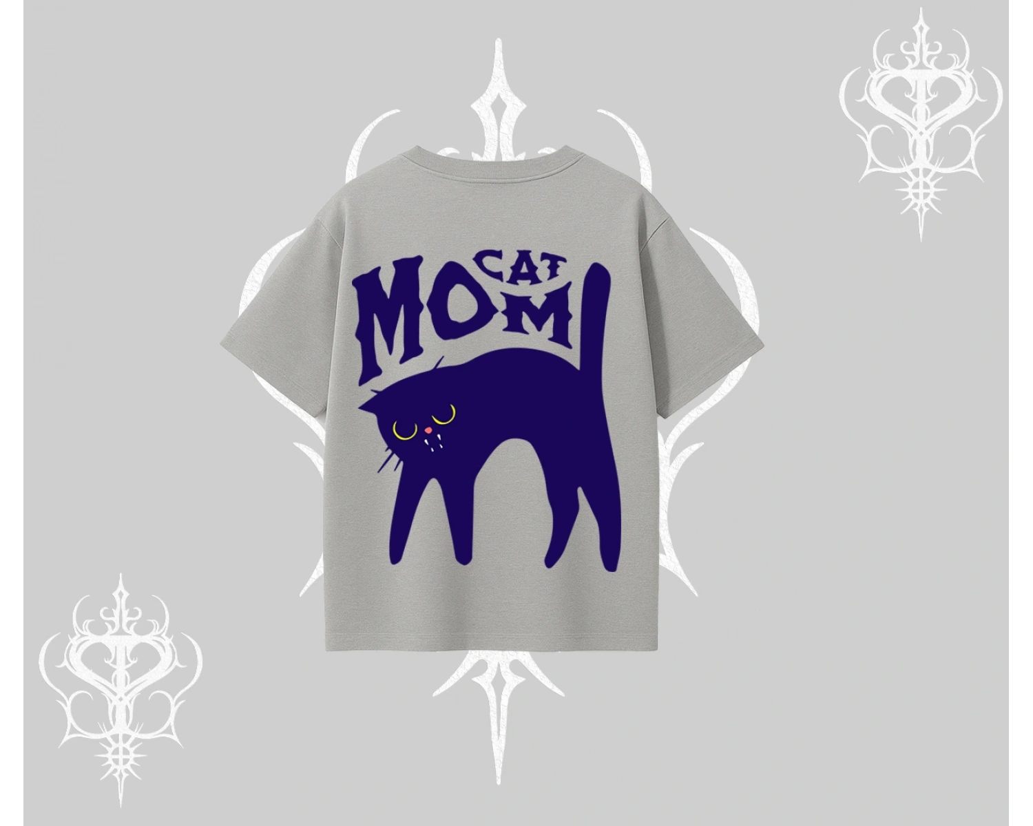 Cat Mom Yazılı Minimal Kedi Arka Baskılı Oversize Tshirt