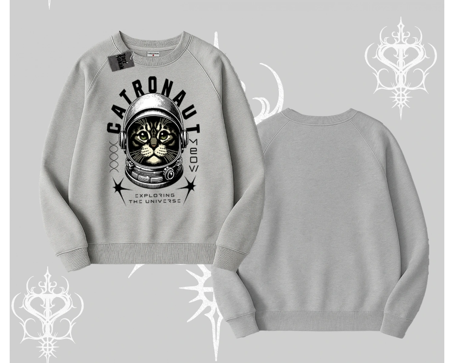 Catronaut Kedi Baskılı Biskilet Sweatshirt