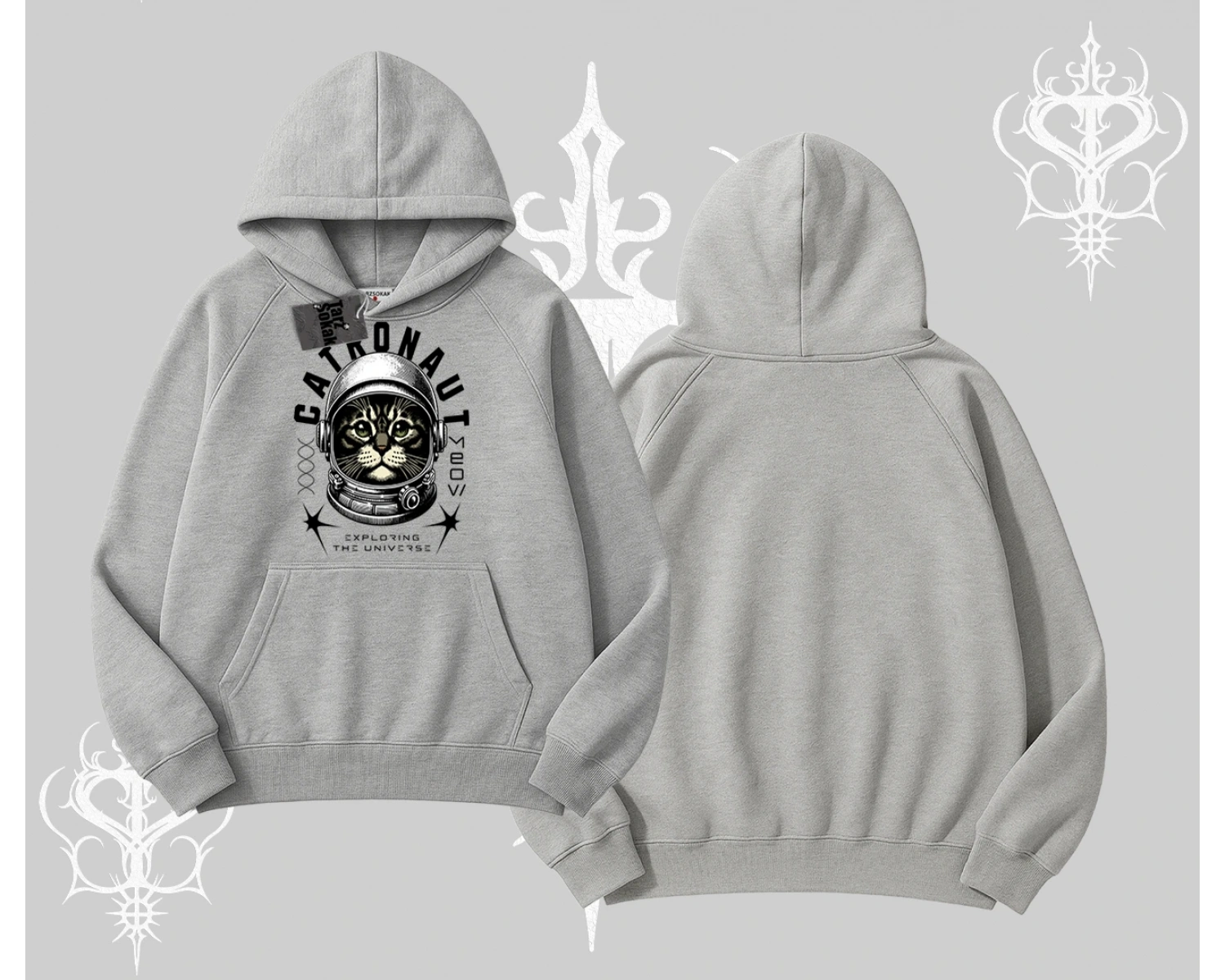 Catronaut Kedi Baskılı Kapşonlu Sweatshirt