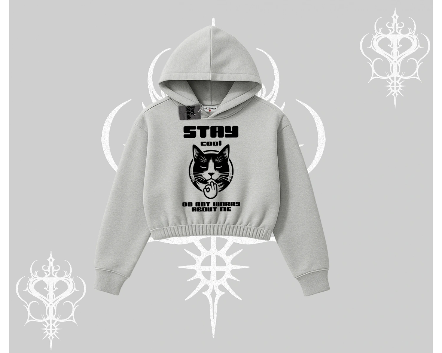 Catronaut Kedi Baskılı Kayık Yaka Sweatshirt