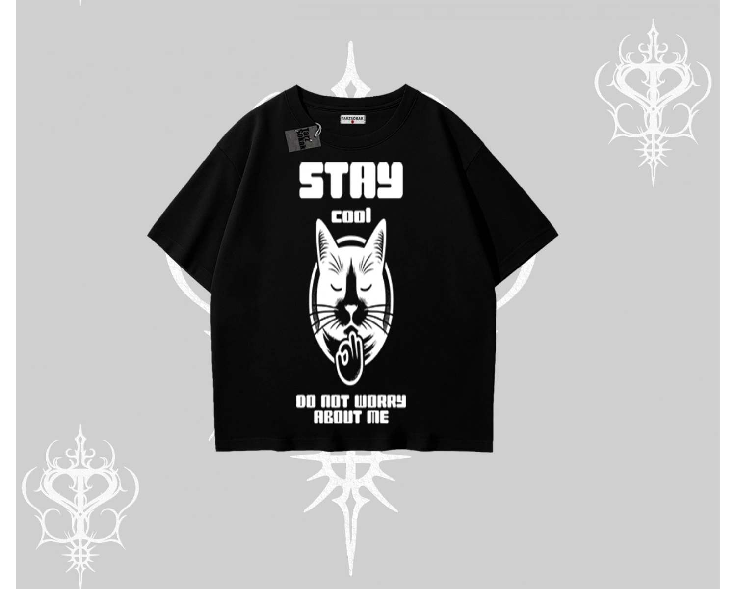 Catronaut Kedi Baskılı Kayık Yaka Tshirt