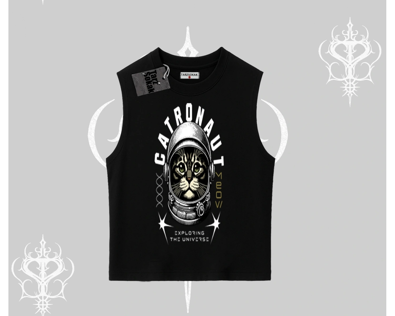 Catronaut Kedi Baskılı Kolsuz Tshirt