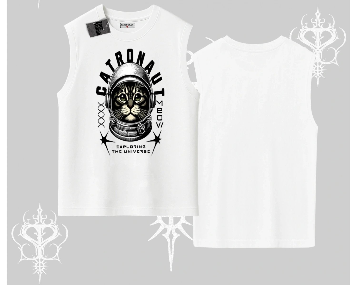 Catronaut Kedi Baskılı Kolsuz Tshirt