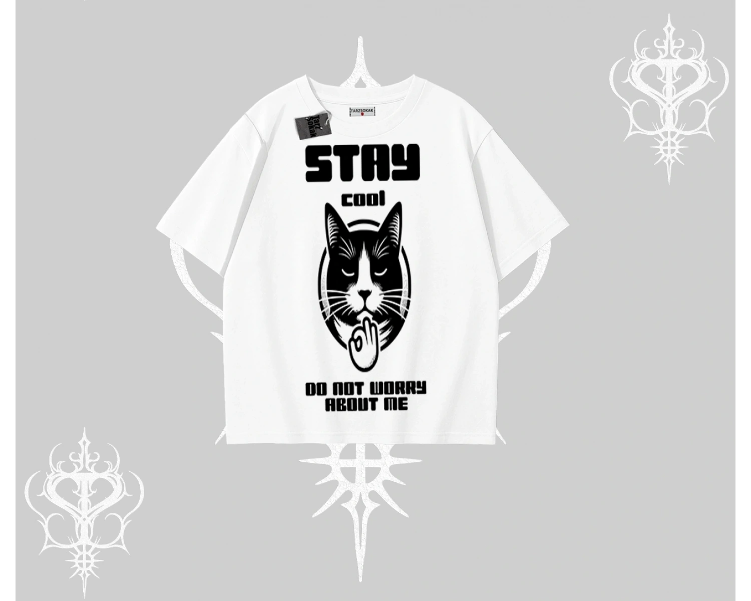 Catronaut Kedi Baskılı Oversize Tshirt