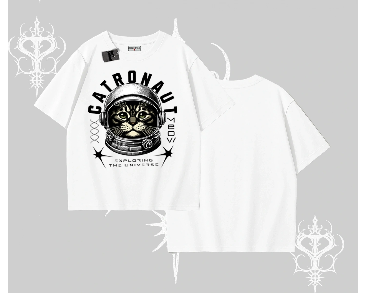 Catronaut Kedi Baskılı Oversize Tshirt